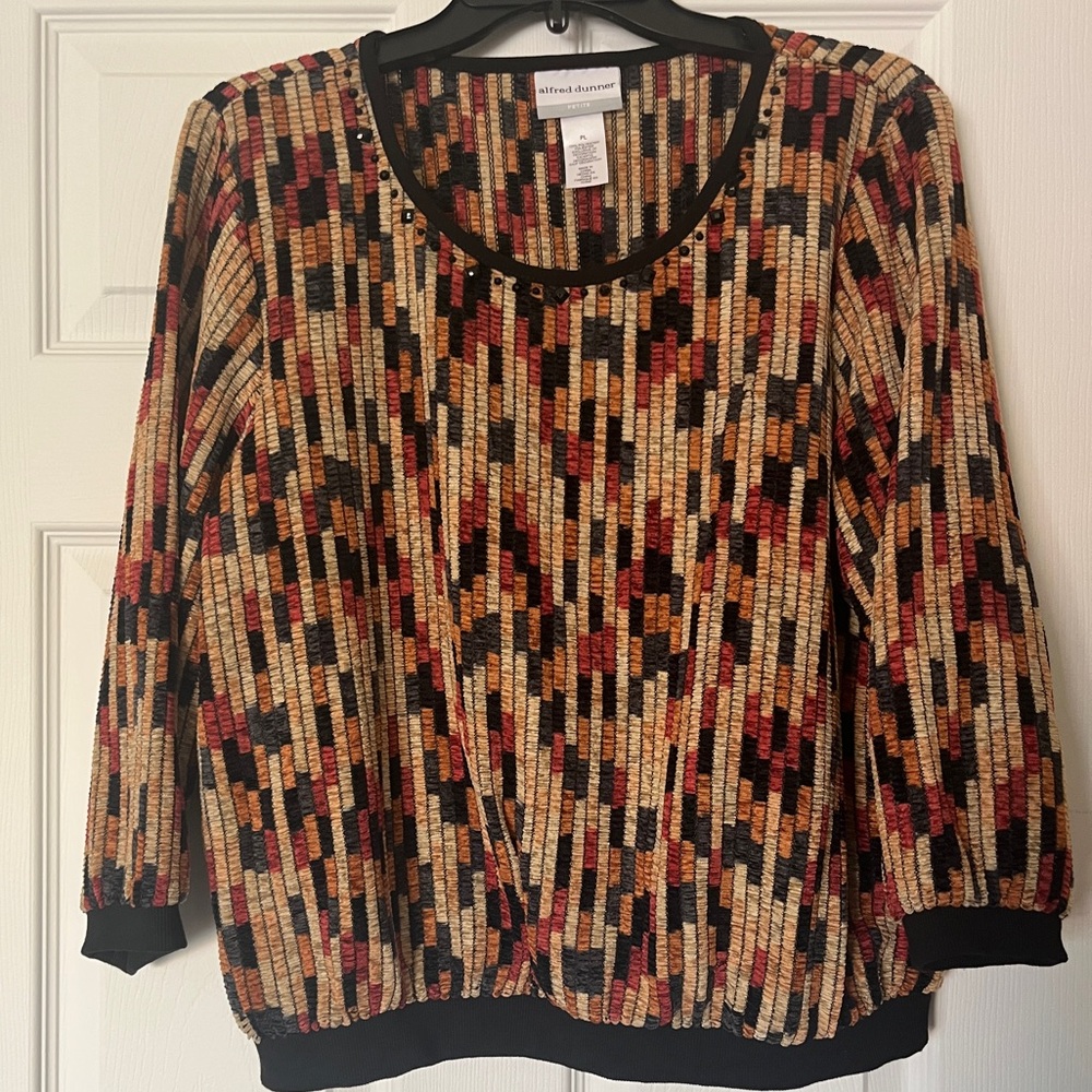 Alfred Dunner Multicolor Mosaic Lightweight Sweater Blouse, Size Petite Large